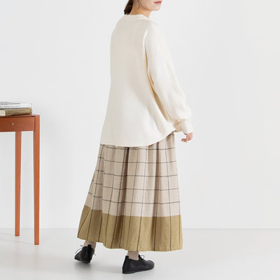 綿麻 コットンリネン 起毛 パネルチェックギャザーフレアスカート