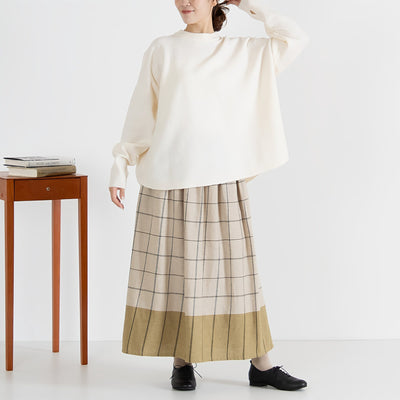 綿麻 コットンリネン 起毛 パネルチェックギャザーフレアスカート