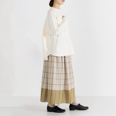 綿麻 コットンリネン 起毛 パネルチェックギャザーフレアスカート