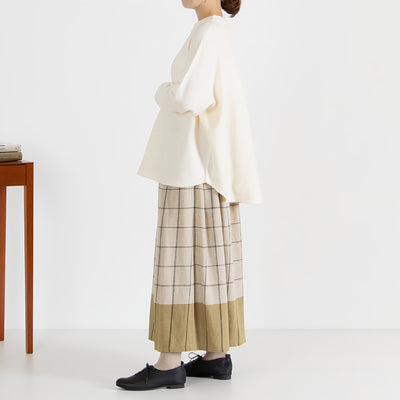 綿麻 コットンリネン 起毛 パネルチェックギャザーフレアスカート