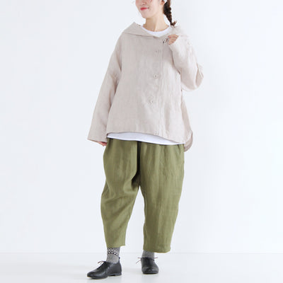 麻100% フード付きブルゾン リネン平織り生地使用