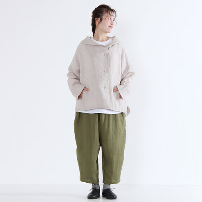 麻100% フード付きブルゾン リネン平織り生地使用