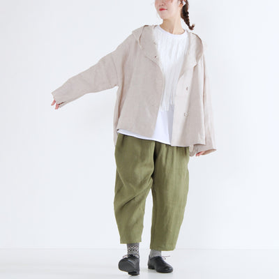 麻100% フード付きブルゾン リネン平織り生地使用