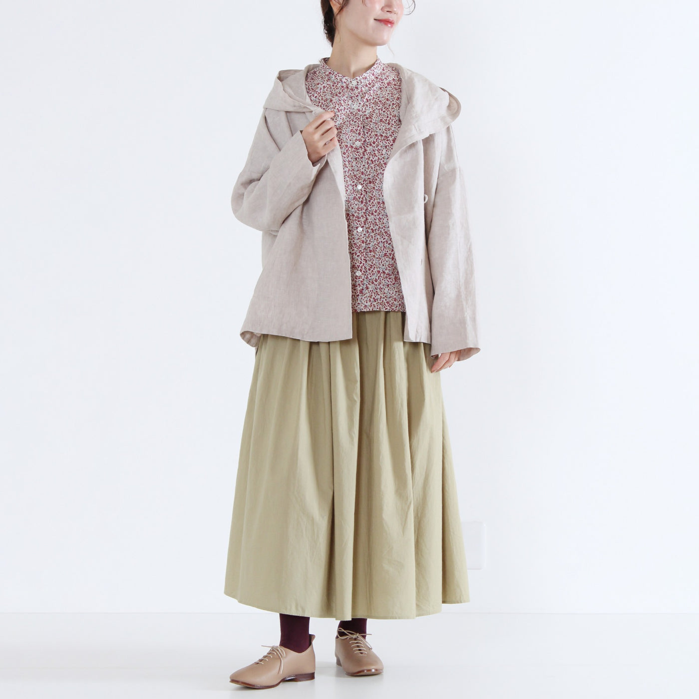 麻100% フード付きブルゾン リネン平織り生地使用
