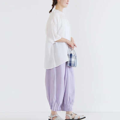 麻100% 裾ピンタックワイドパンツ 裏地付き 14番手リネン使用