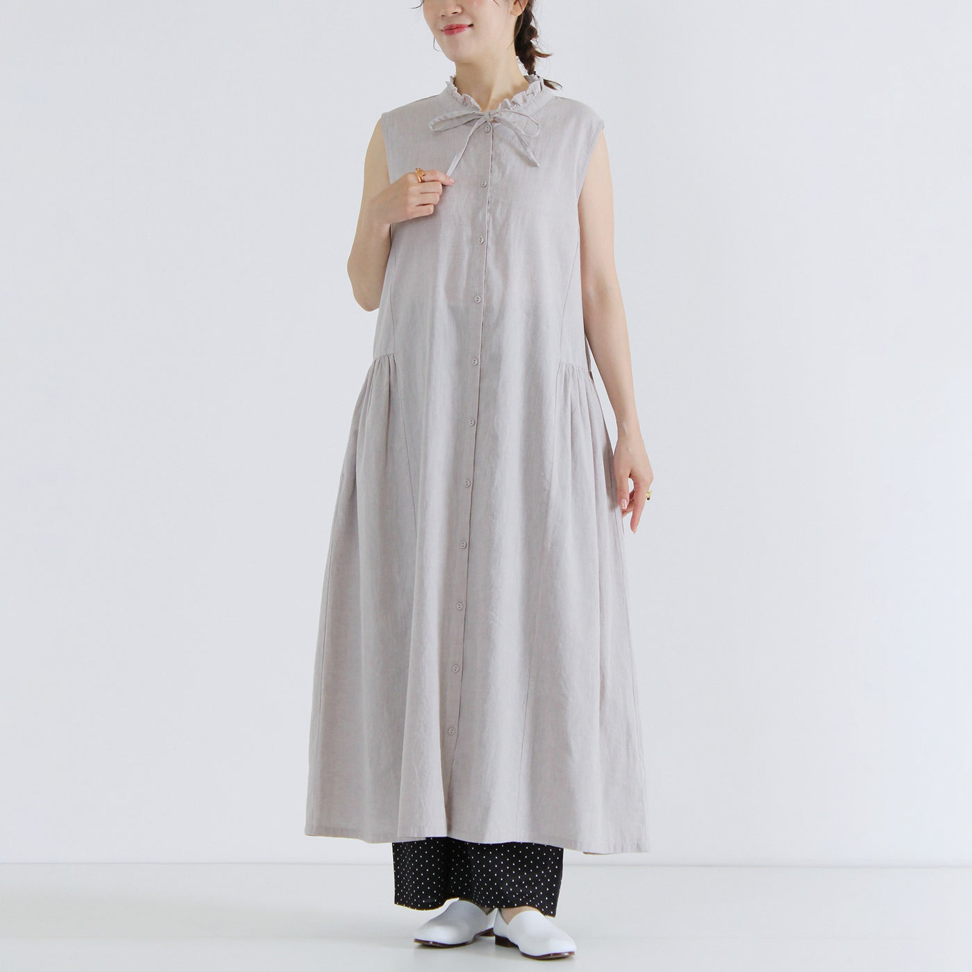 綿100% ドットドロストパンツ コットンプリント生地使用