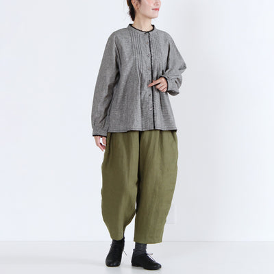 綿麻混 ピコレースピンタックブラウス 平織り生地使用