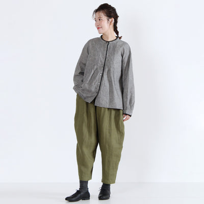 綿麻混 ピコレースピンタックブラウス 平織り生地使用