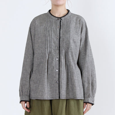 綿麻混 ピコレースピンタックブラウス 平織り生地使用