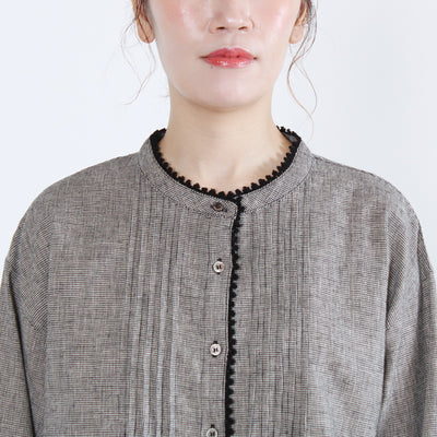 綿麻混 ピコレースピンタックブラウス 平織り生地使用