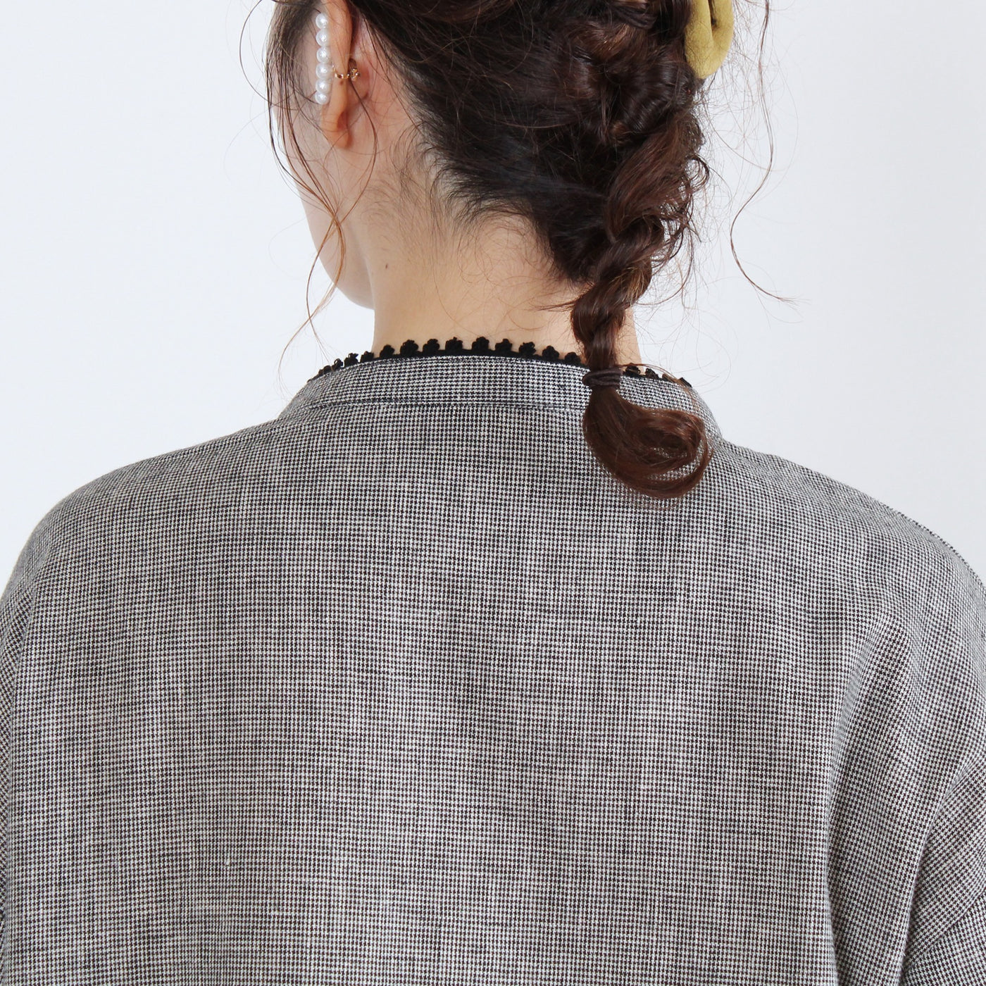 綿麻混 ピコレースピンタックブラウス 平織り生地使用