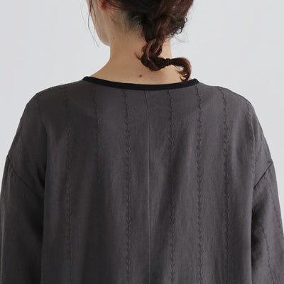 綿麻混 総刺繍切り替えワンピース コットンリネン平織り生地使用