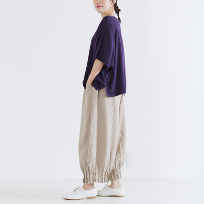 麻100% 裾ピンタックワイドパンツ 裏地付き 14番手リネン使用
