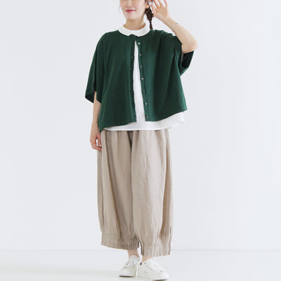 麻100% 裾ピンタックワイドパンツ 裏地付き 14番手リネン使用