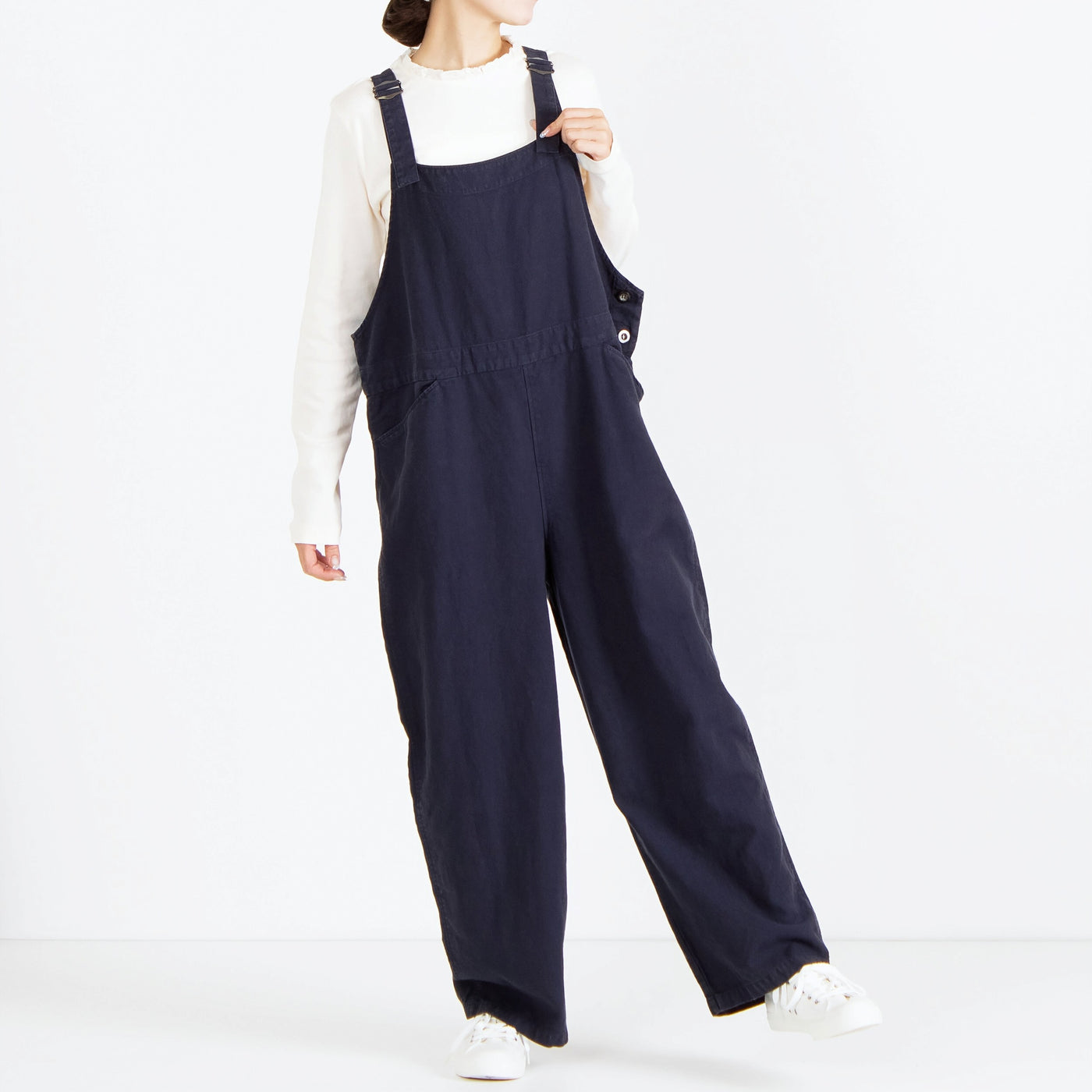 日本製 綿麻混 ハーフリネンキャンバスサロペット
