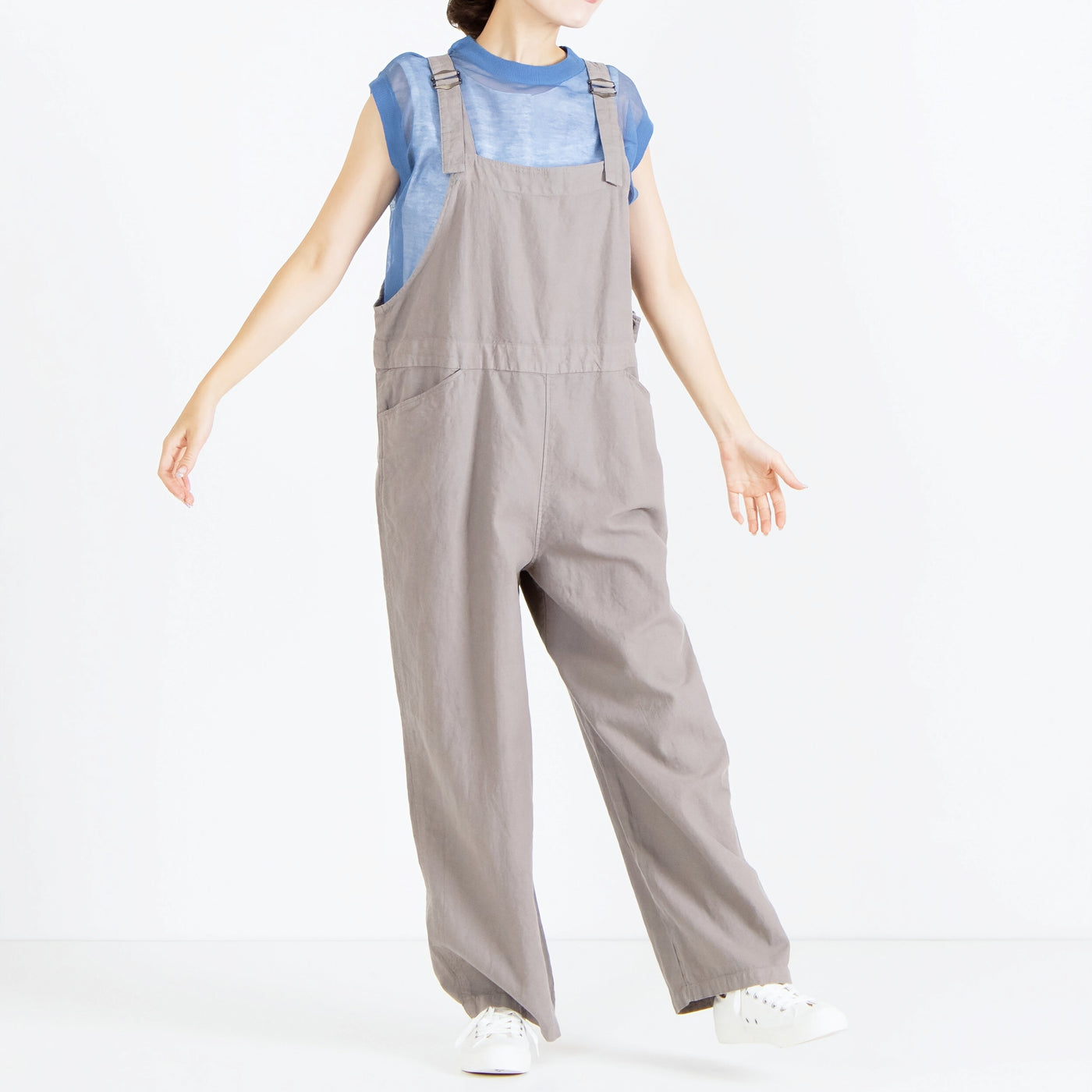 日本製 綿麻混 ハーフリネンキャンバスサロペット