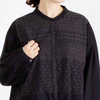 綿100% インド刺繍スタンドカラーブラウス