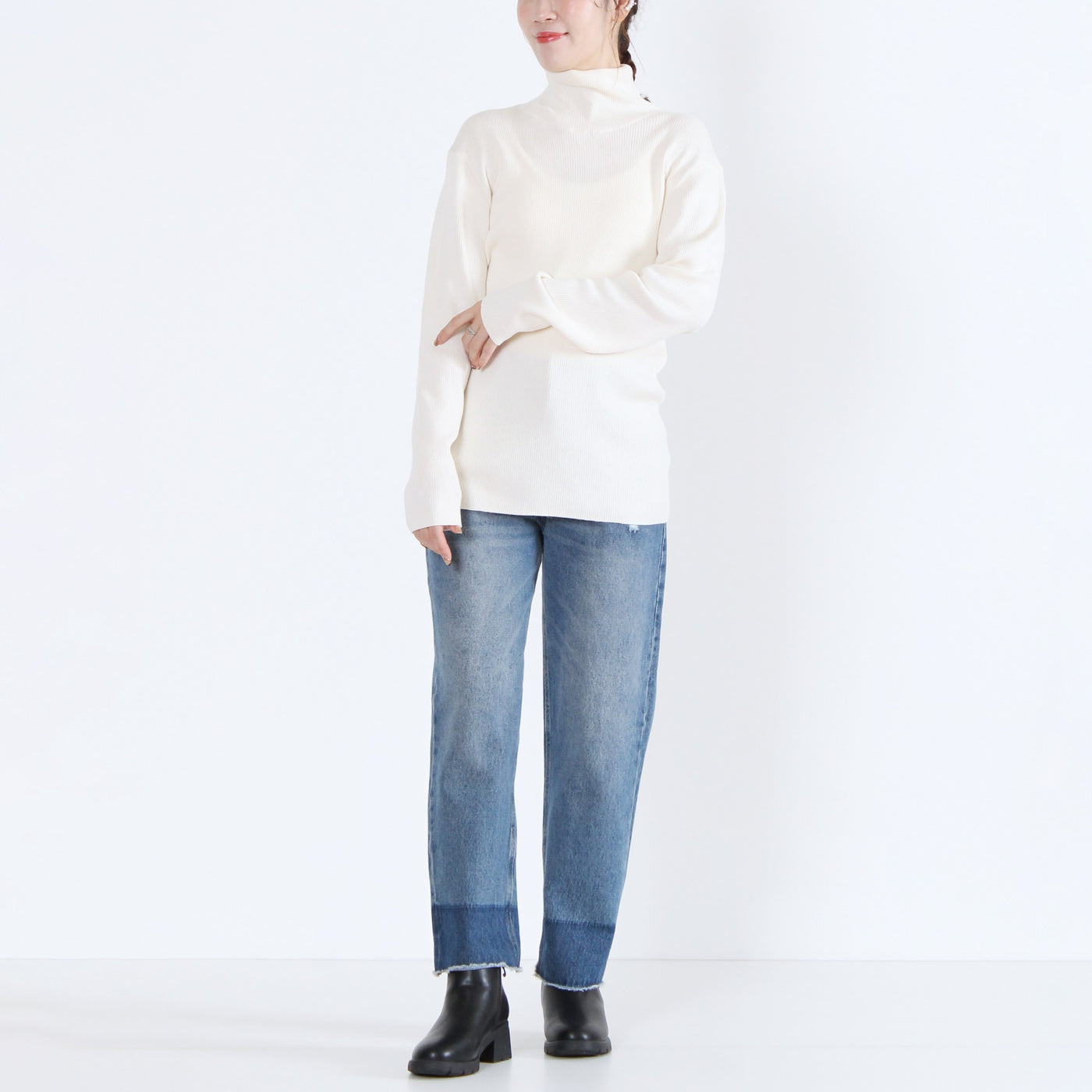 綿カシミヤ混 タートルリブニットプルオーバー