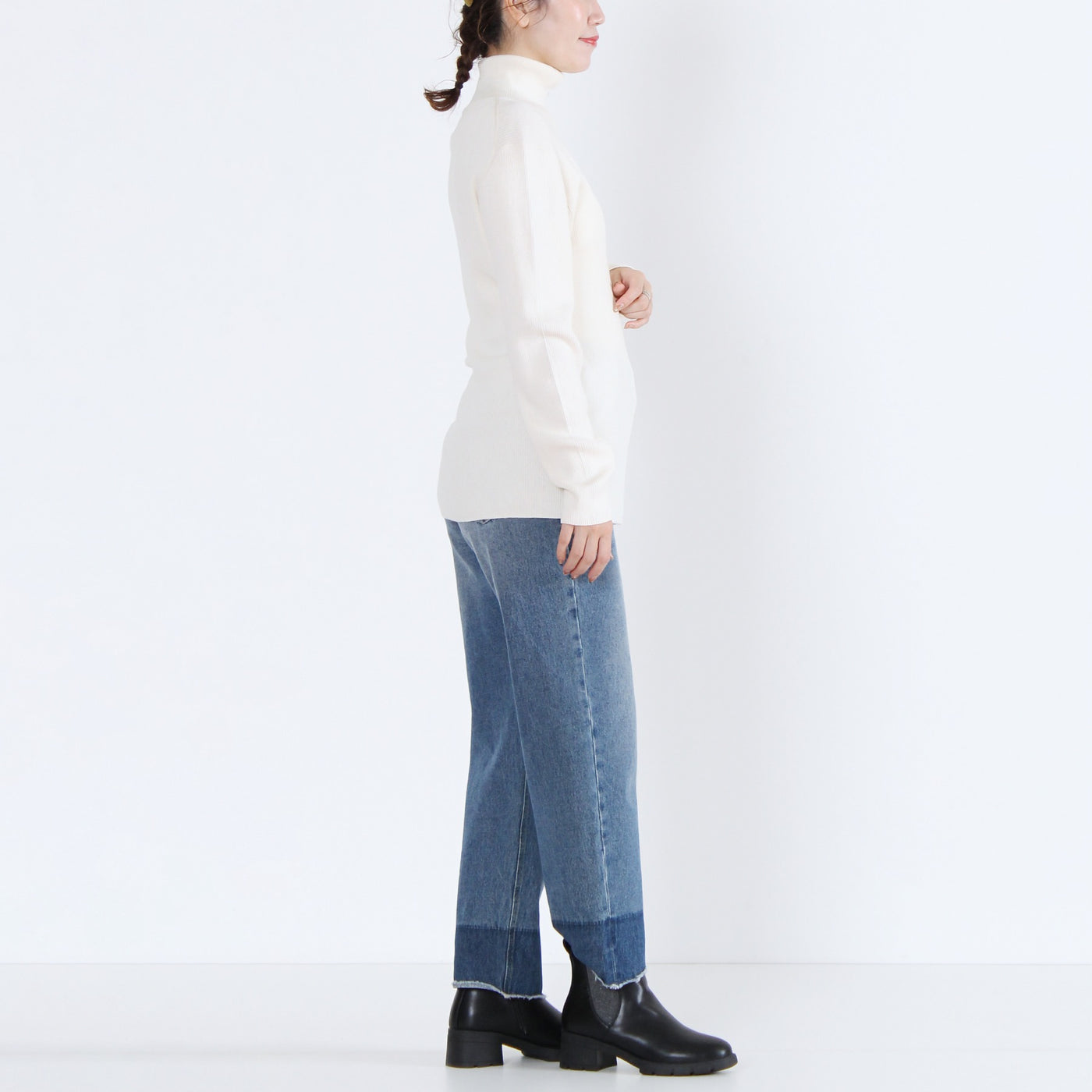 綿カシミヤ混 タートルリブニットプルオーバー