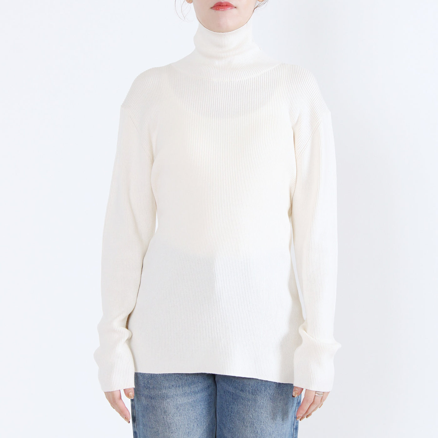 綿カシミヤ混 タートルリブニットプルオーバー