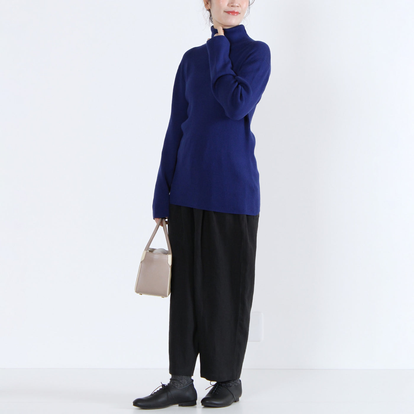 綿カシミヤ混 タートルリブニットプルオーバー