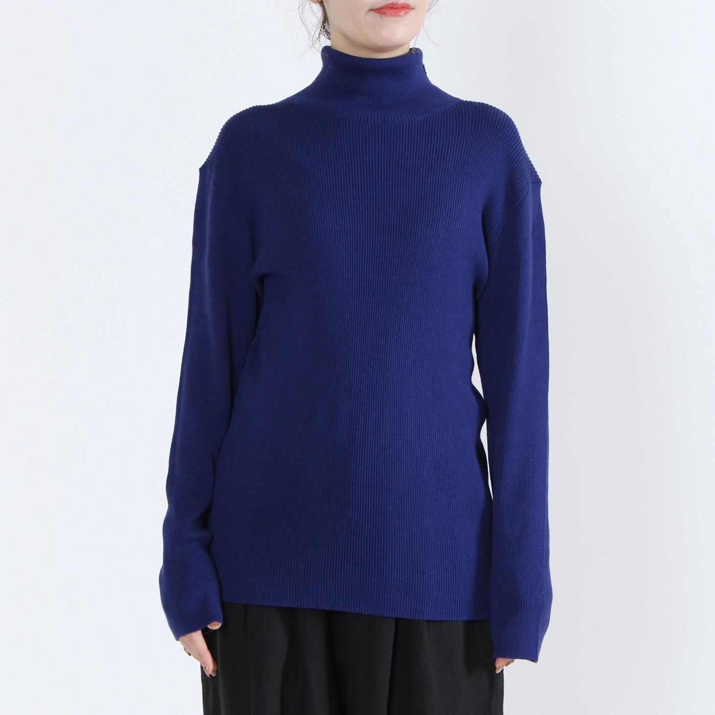 綿カシミヤ混 タートルリブニットプルオーバー