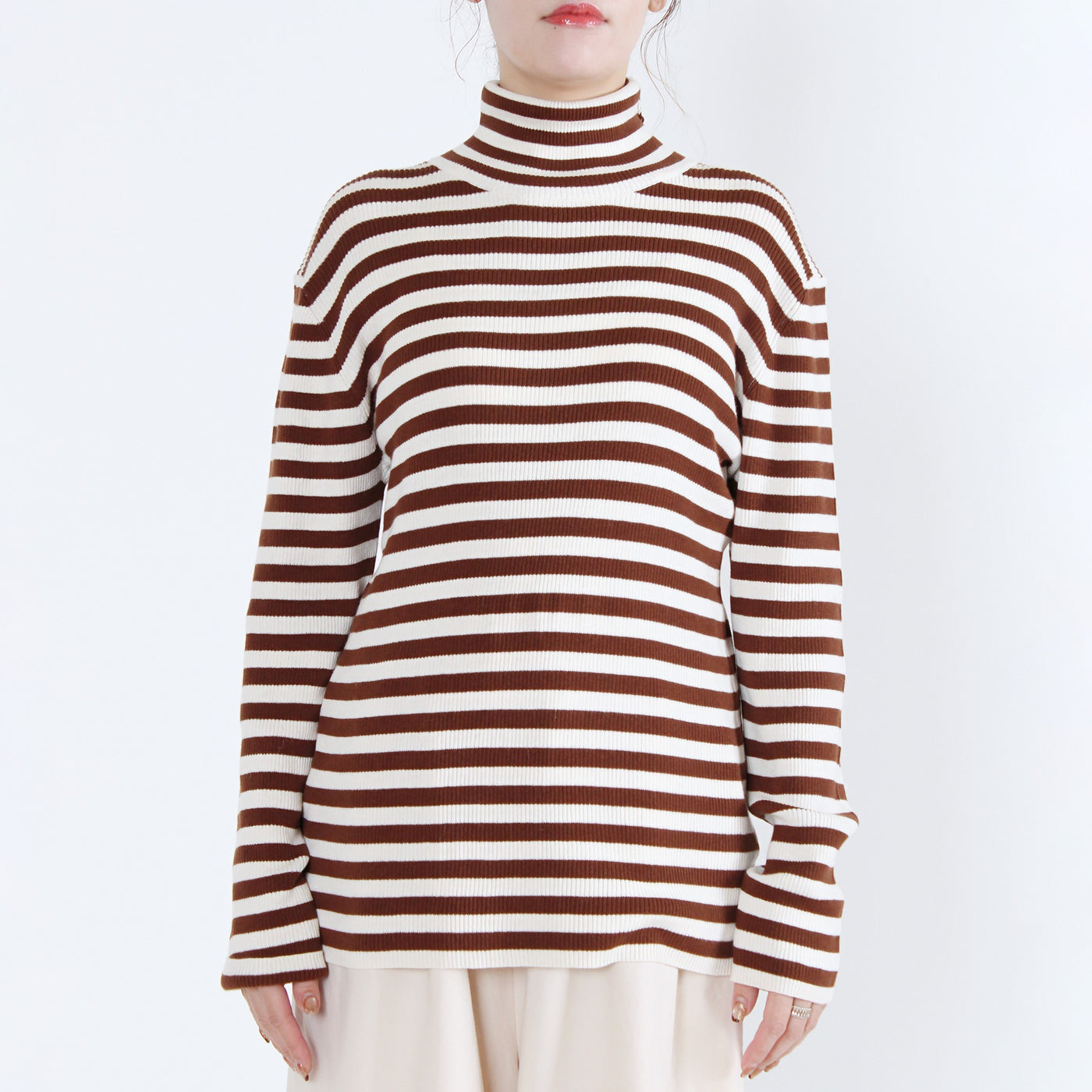 綿カシミヤ混 タートルリブニットプルオーバー