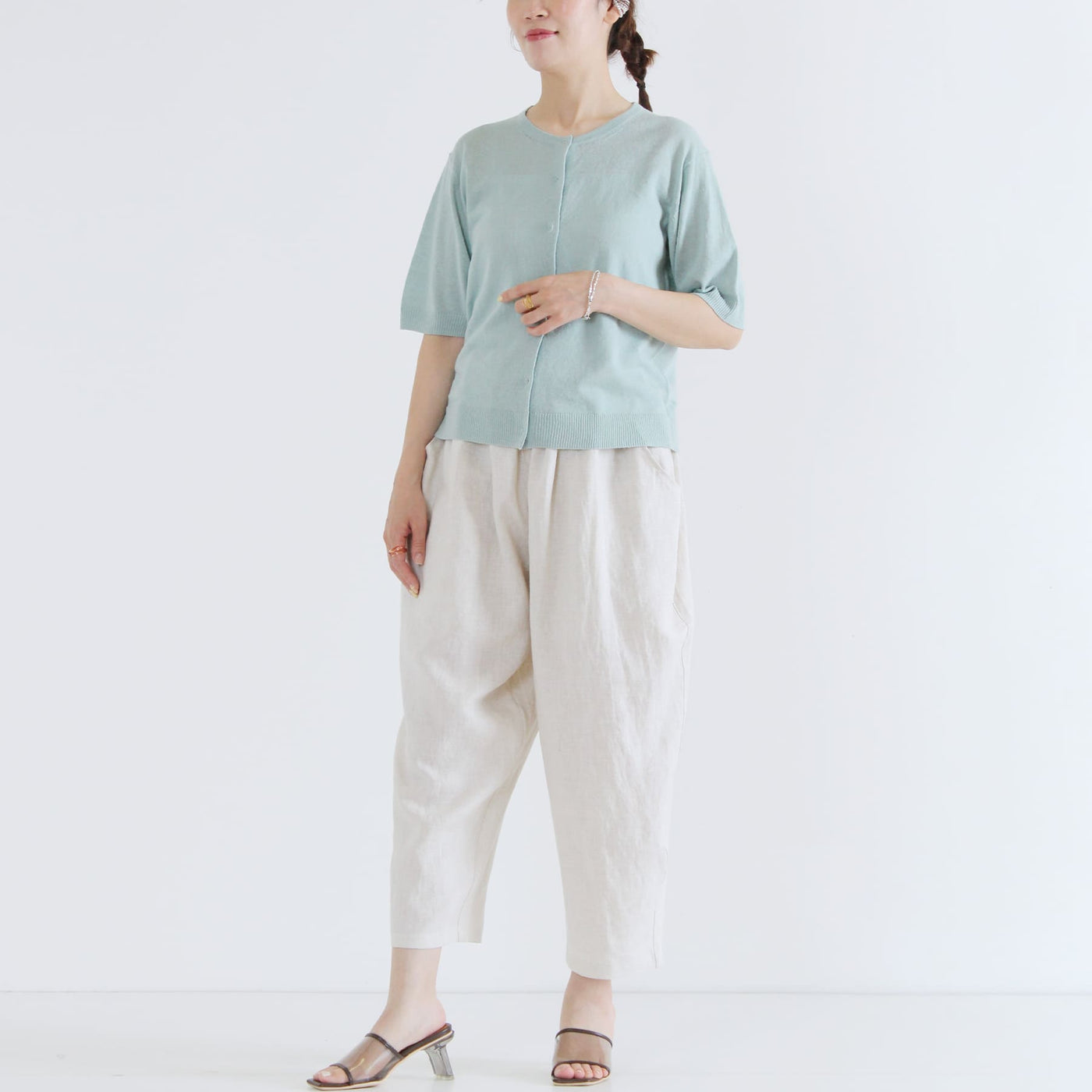 麻100% ista-ire定番パンツ 平織りリネン使用