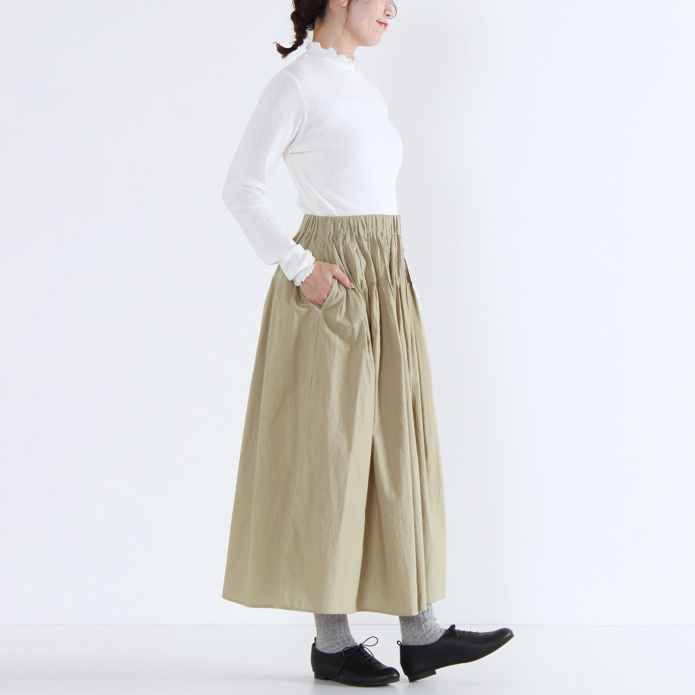 日本製 綿100% バイカラー ハイネックプルオーバー フライス生地使用