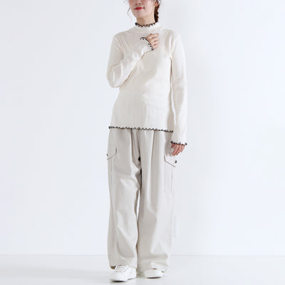 日本製 綿100% バイカラー ハイネックプルオーバー フライス生地使用