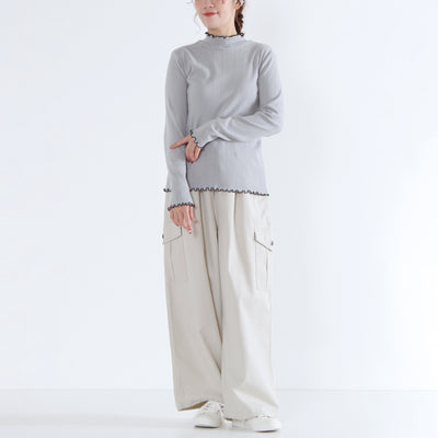 日本製 綿100% バイカラー ハイネックプルオーバー フライス生地使用