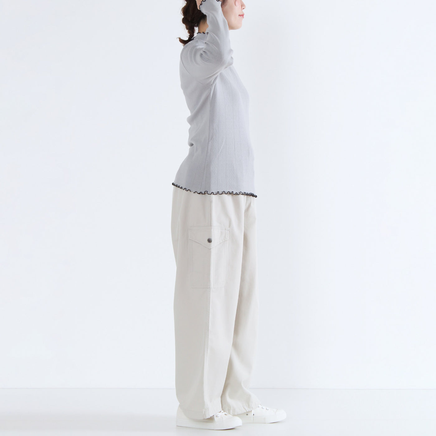 日本製 綿100% バイカラー ハイネックプルオーバー フライス生地使用