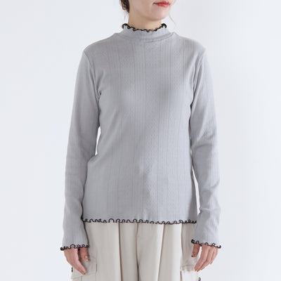 日本製 綿100% バイカラー ハイネックプルオーバー フライス生地使用