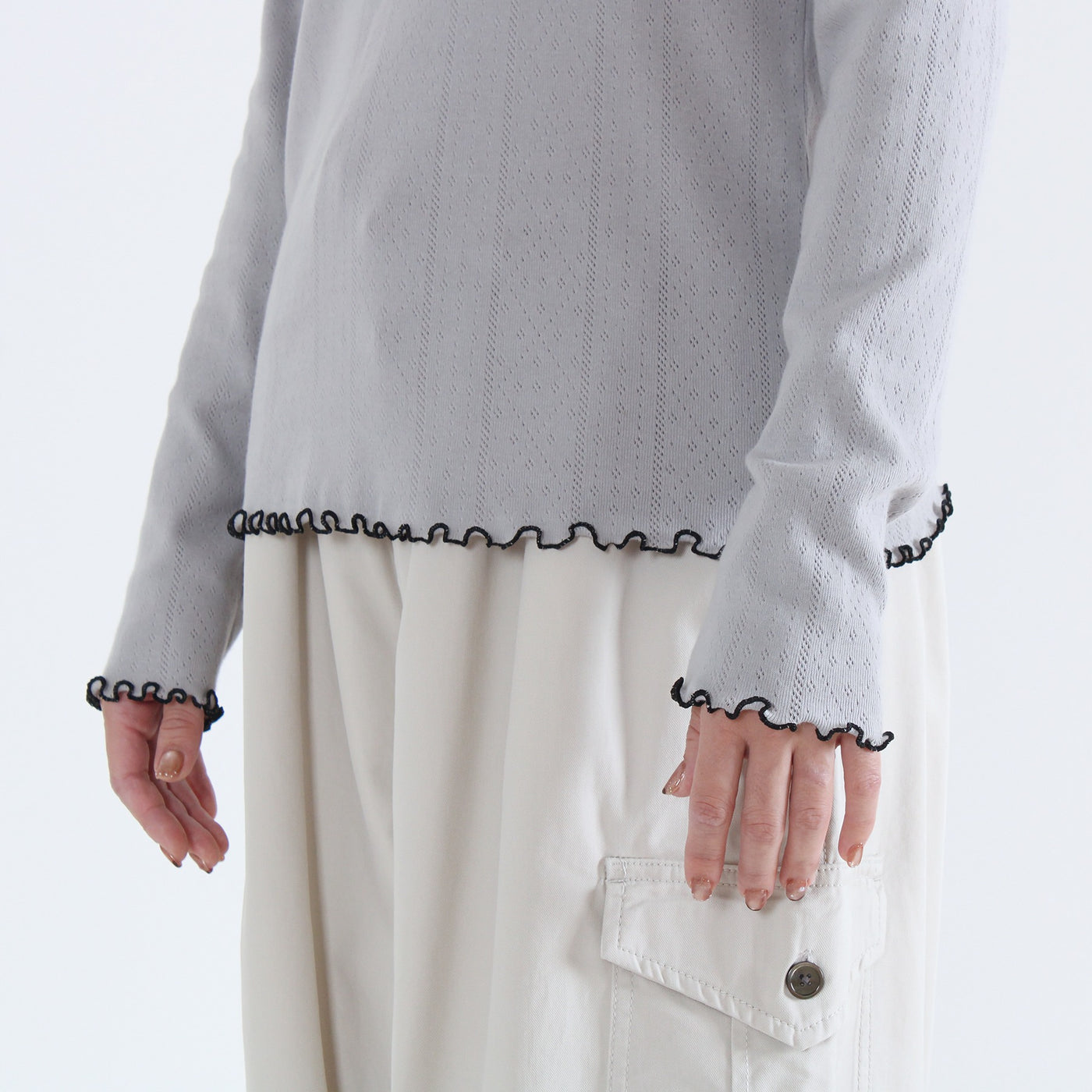 日本製 綿100% バイカラー ハイネックプルオーバー フライス生地使用