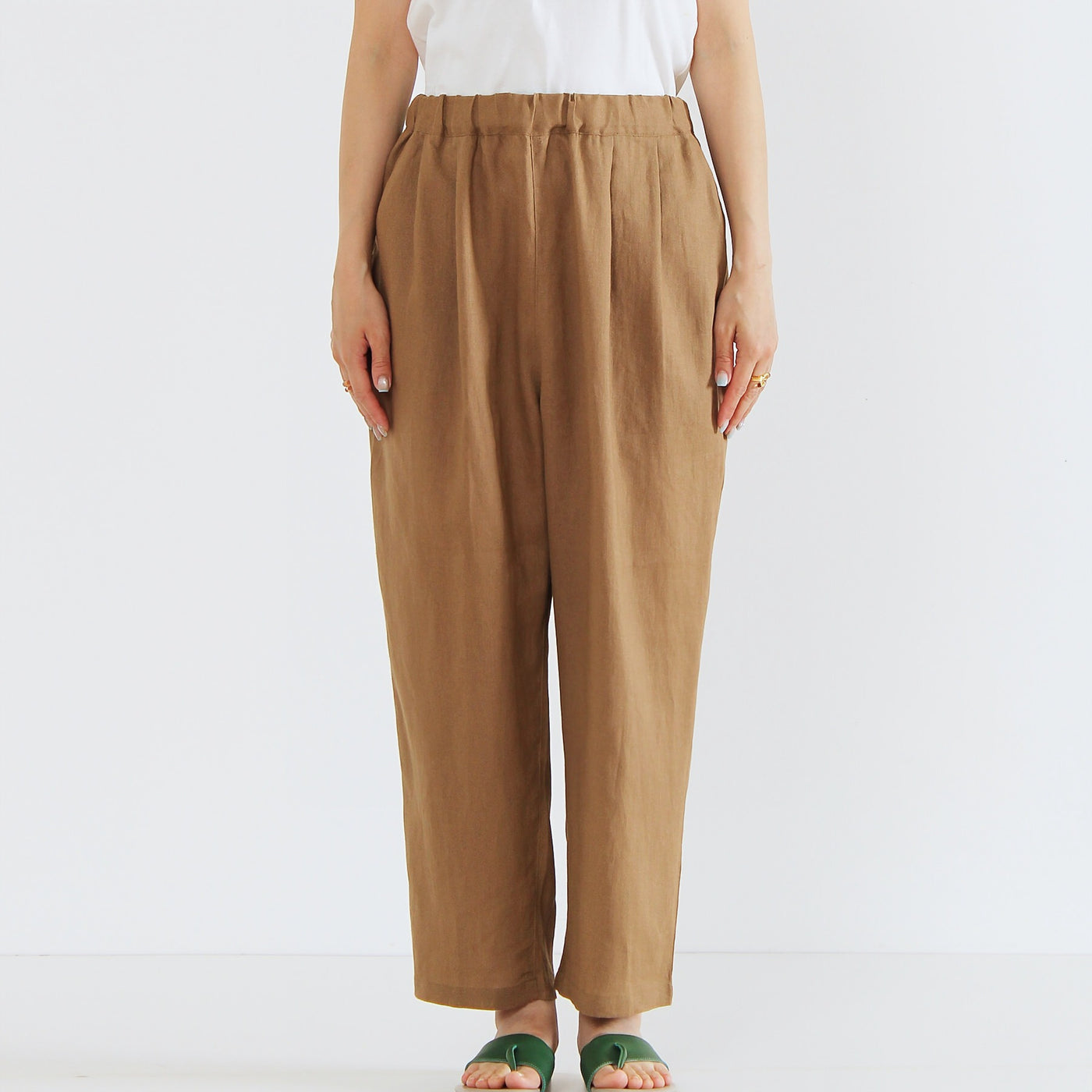 麻100% クロップドパンツ リネンキャンバス使用