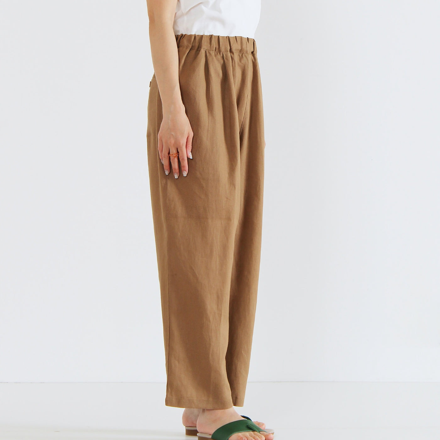 麻100% クロップドパンツ リネンキャンバス使用