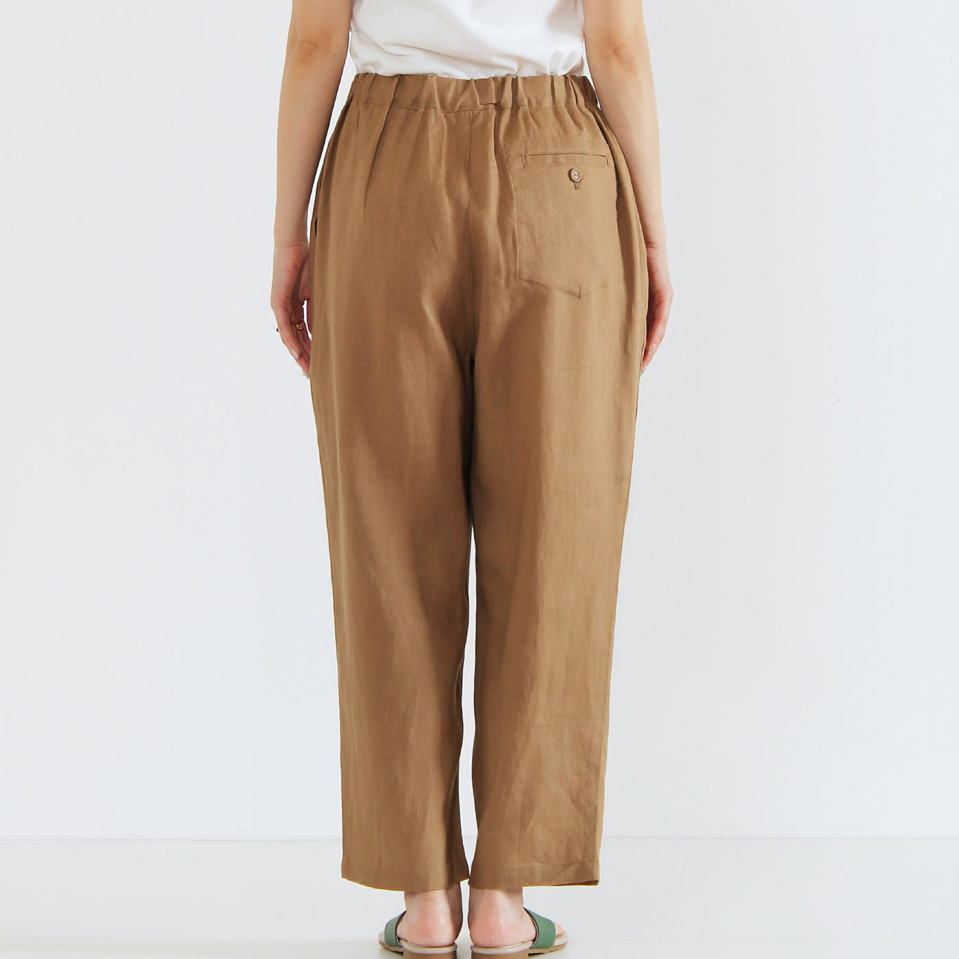 麻100% クロップドパンツ リネンキャンバス使用
