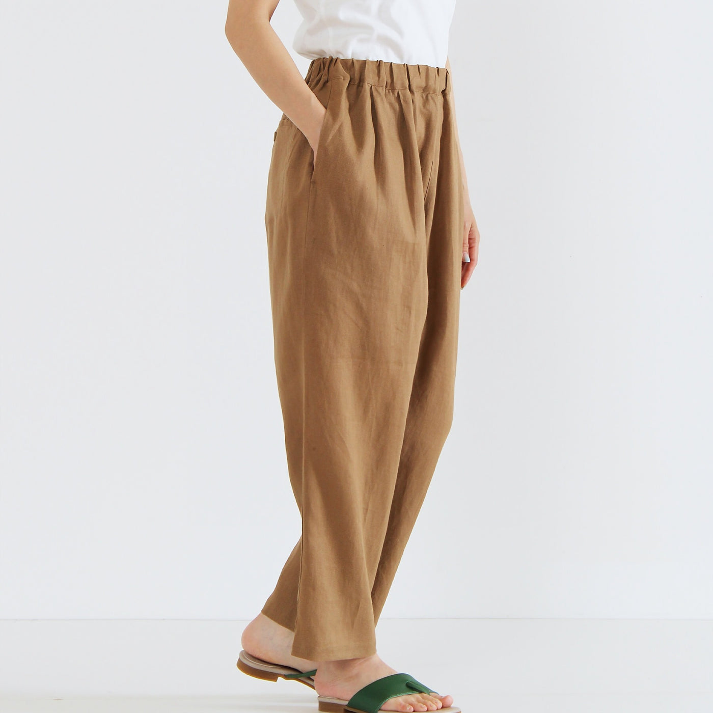 麻100% クロップドパンツ リネンキャンバス使用