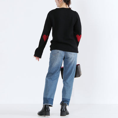 ウール100% ハートパッチニットプルオーバー ペルー産ニット使用