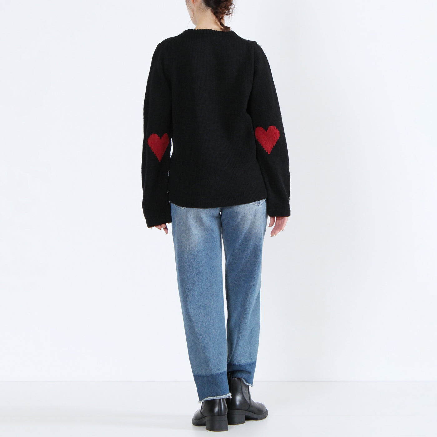 ウール100% ハートパッチニットプルオーバー ペルー産ニット使用