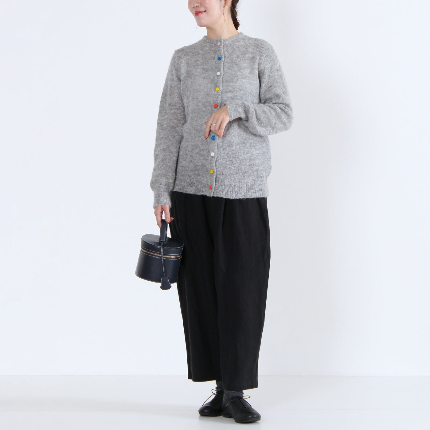 アルパカウール混 カラフル釦ニットカーディガン ペルー産ベビーアルパカニット使用