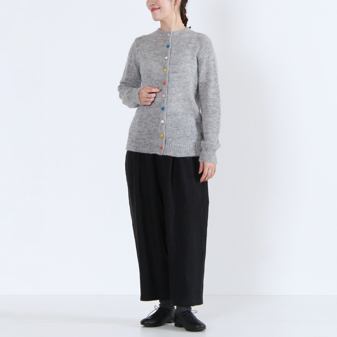 アルパカウール混 カラフル釦ニットカーディガン ペルー産ベビーアルパカニット使用