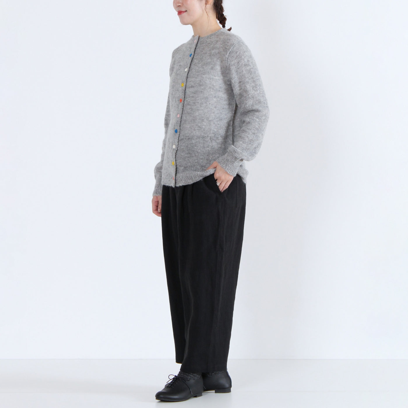 アルパカウール混 カラフル釦ニットカーディガン ペルー産ベビーアルパカニット使用