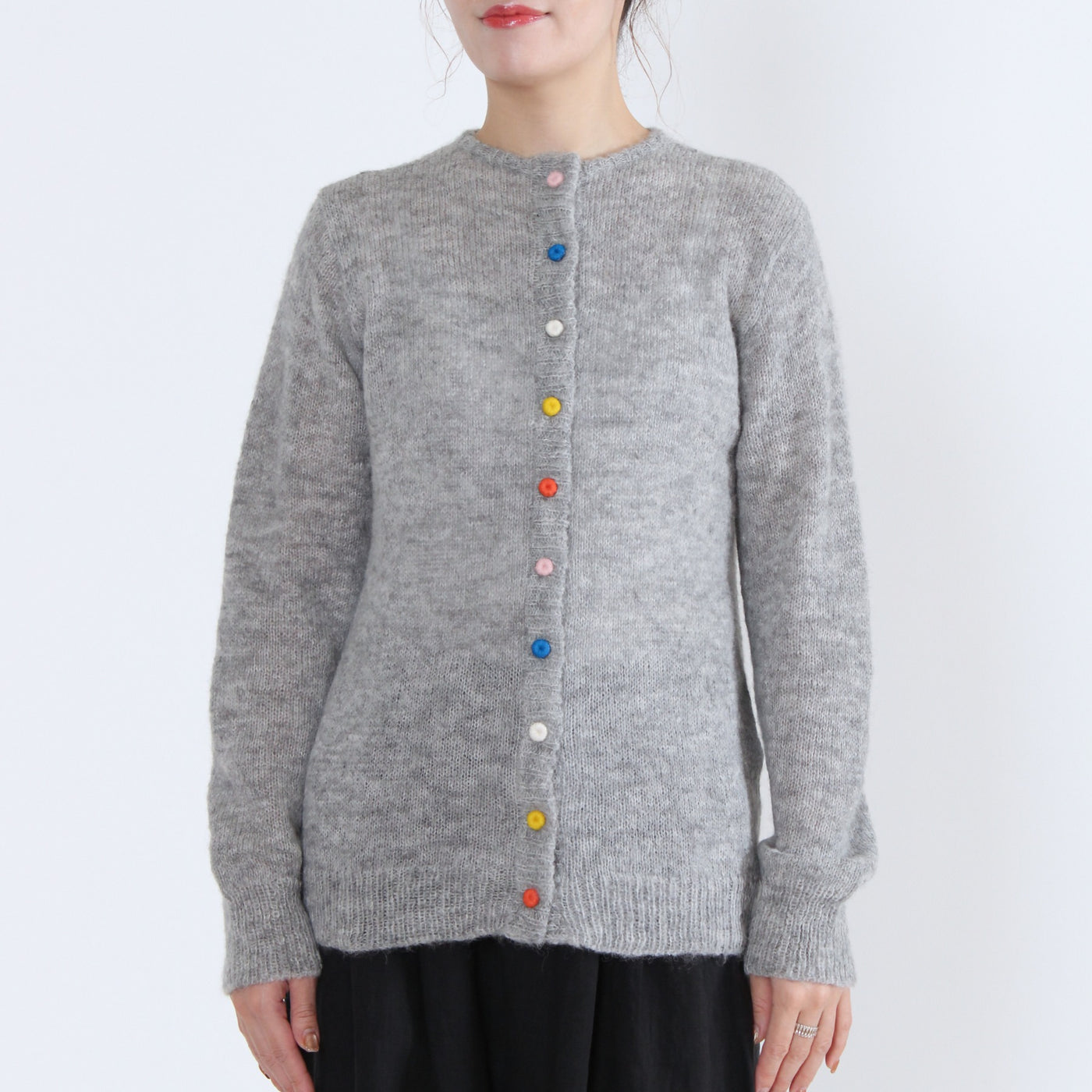 アルパカウール混 カラフル釦ニットカーディガン ペルー産ベビーアルパカニット使用