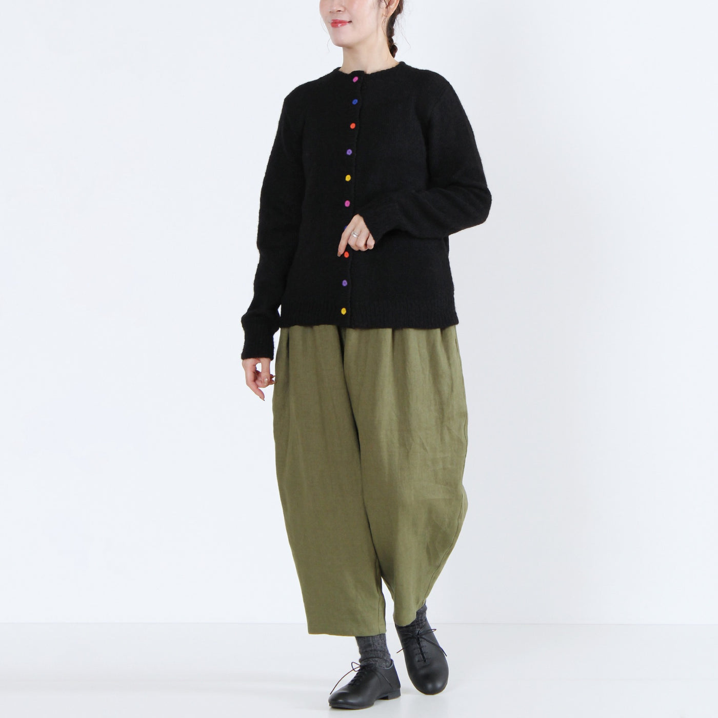 アルパカウール混 カラフル釦ニットカーディガン ペルー産ベビーアルパカニット使用