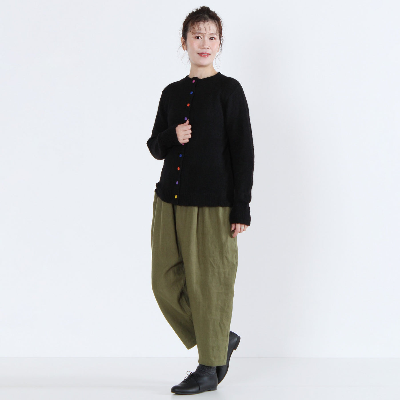 アルパカウール混 カラフル釦ニットカーディガン ペルー産ベビーアルパカニット使用