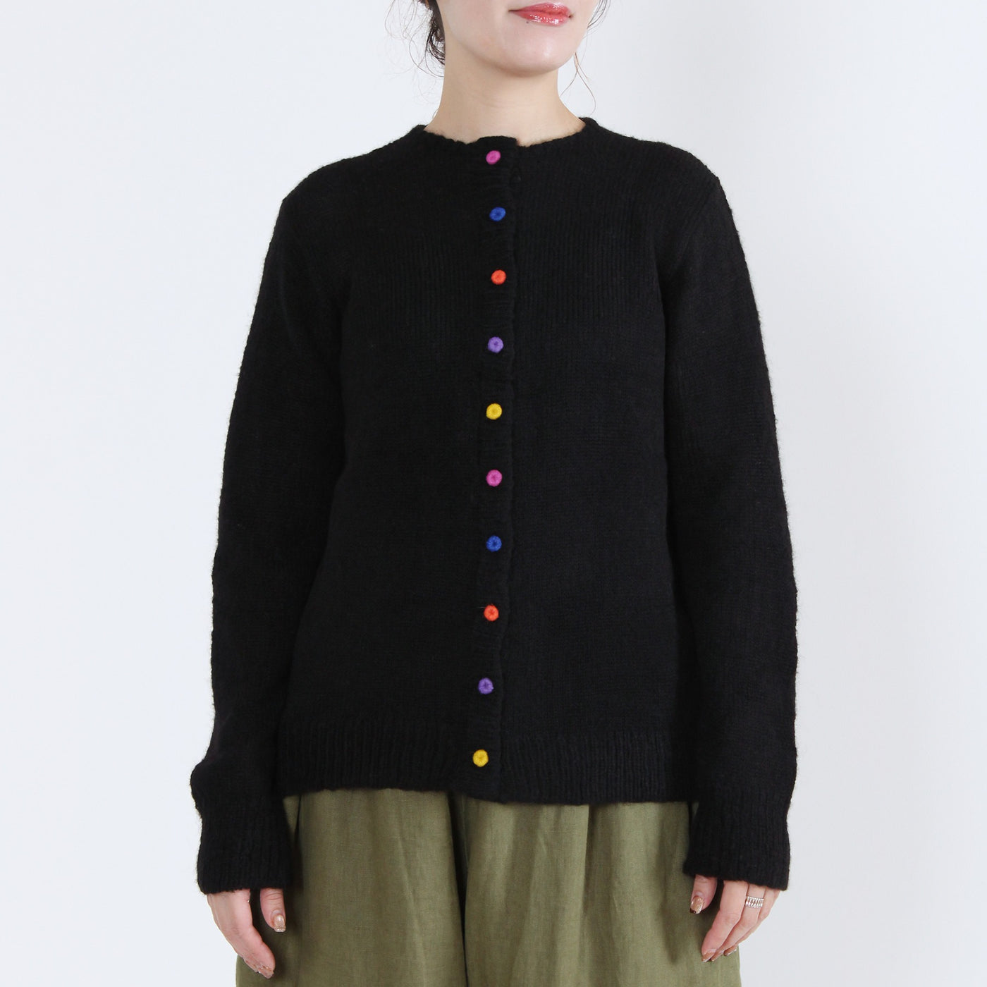 アルパカウール混 カラフル釦ニットカーディガン ペルー産ベビーアルパカニット使用
