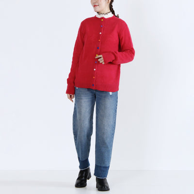 アルパカウール混 カラフル釦ニットカーディガン ペルー産ベビーアルパカニット使用