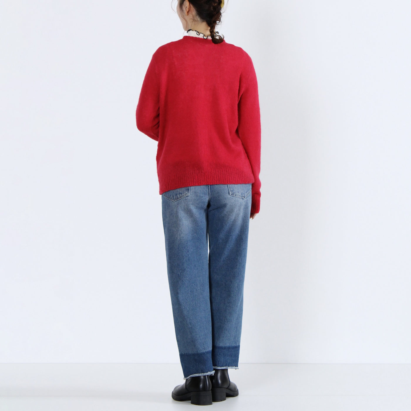 アルパカウール混 カラフル釦ニットカーディガン ペルー産ベビーアルパカニット使用