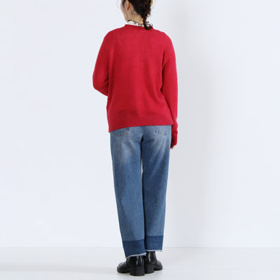 アルパカウール混 カラフル釦ニットカーディガン ペルー産ベビーアルパカニット使用